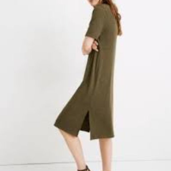 Madewell Green Sheath Midi Dress Short Sleeve Crew Neck - Picture 2 of 4